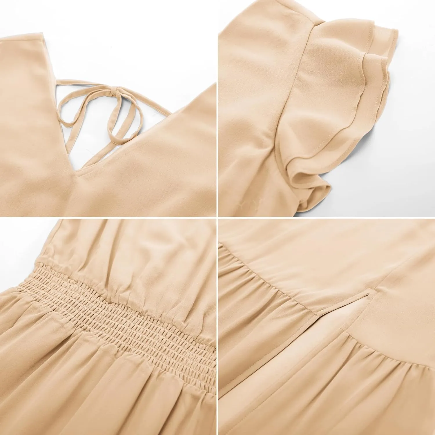 GRACE KARIN Women's V Neck Ruffle Sleeve Summer Dress 2025 Split Flowy Tiered Midi Dress Wedding Guest Cocktail Dresses