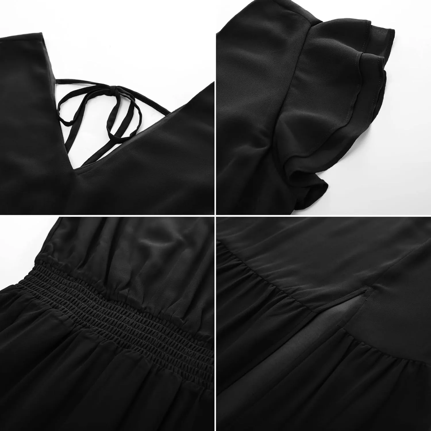 GRACE KARIN Women's V Neck Ruffle Sleeve Summer Dress 2025 Split Flowy Tiered Midi Dress Wedding Guest Cocktail Dresses