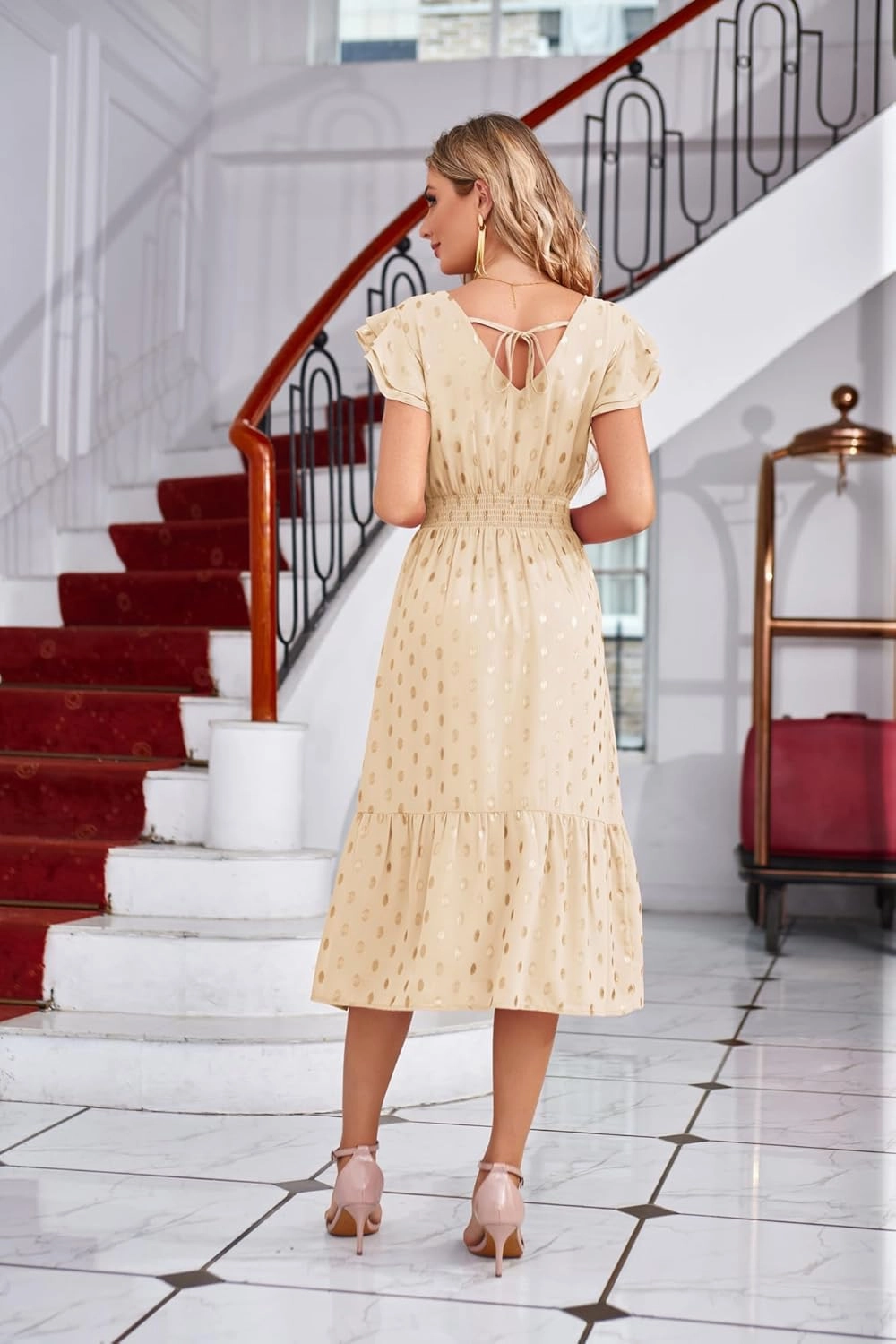 GRACE KARIN Women's V Neck Ruffle Sleeve Summer Dress 2025 Split Flowy Tiered Midi Dress Wedding Guest Cocktail Dresses