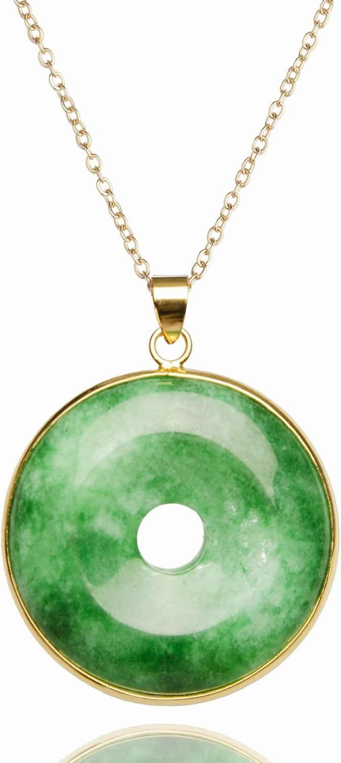 Green Jade "Good Fortune" Pendant Necklace, Natural Jade Agate Crystal Healing Handmade Good Luck Gift Jewelry