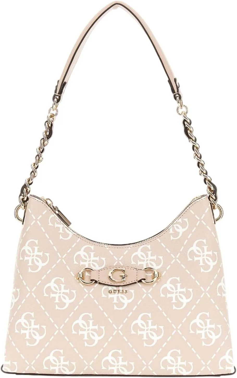 GUESS Izzy Top Zip Shoulder Bag, Sand Logo
