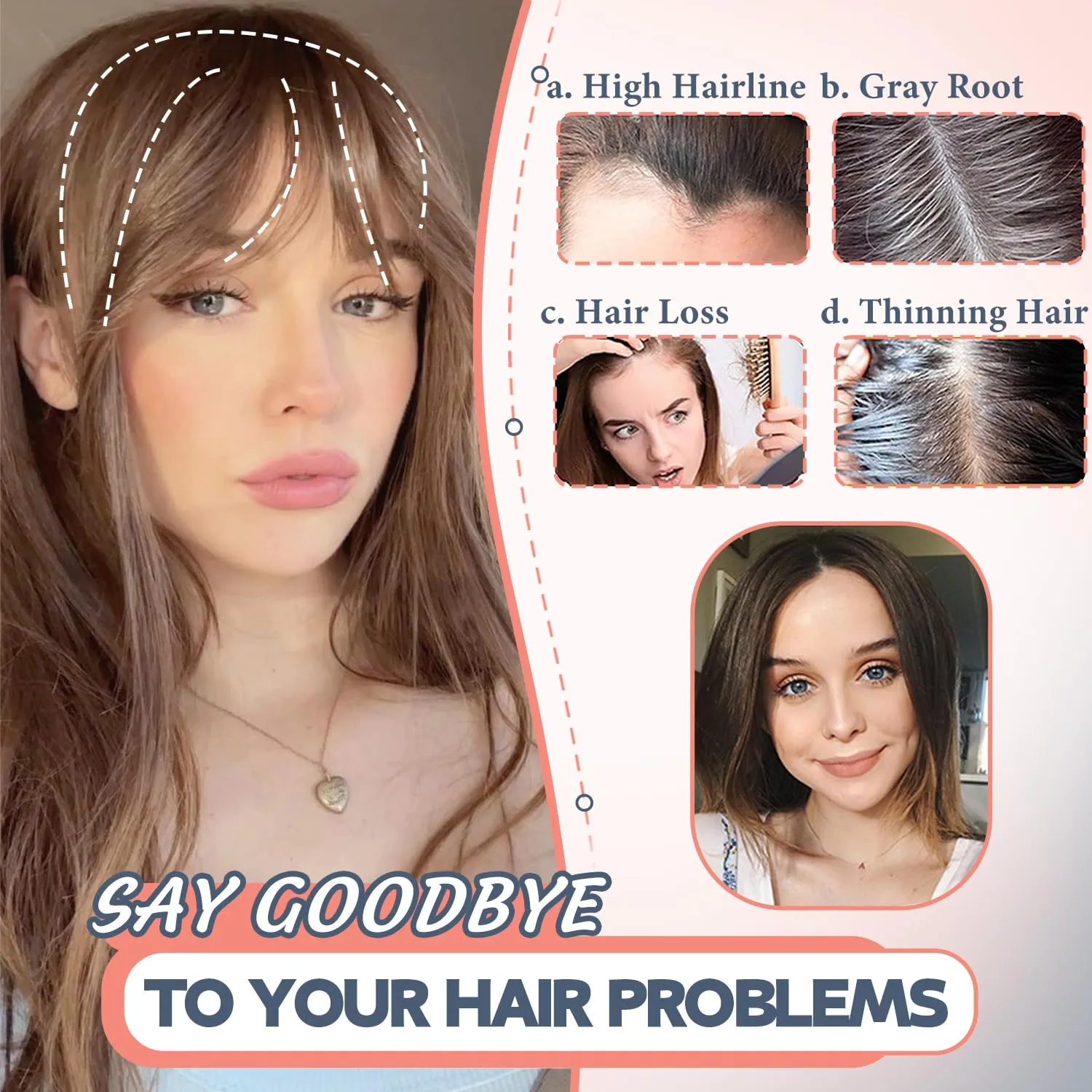Hair Topper, 18 Inch Long Hair Toppers for Women with Thinning Hair, 360° 3D Clip in Blunt Wispy Bangs (Champagne Blonde Mixed Highlights)