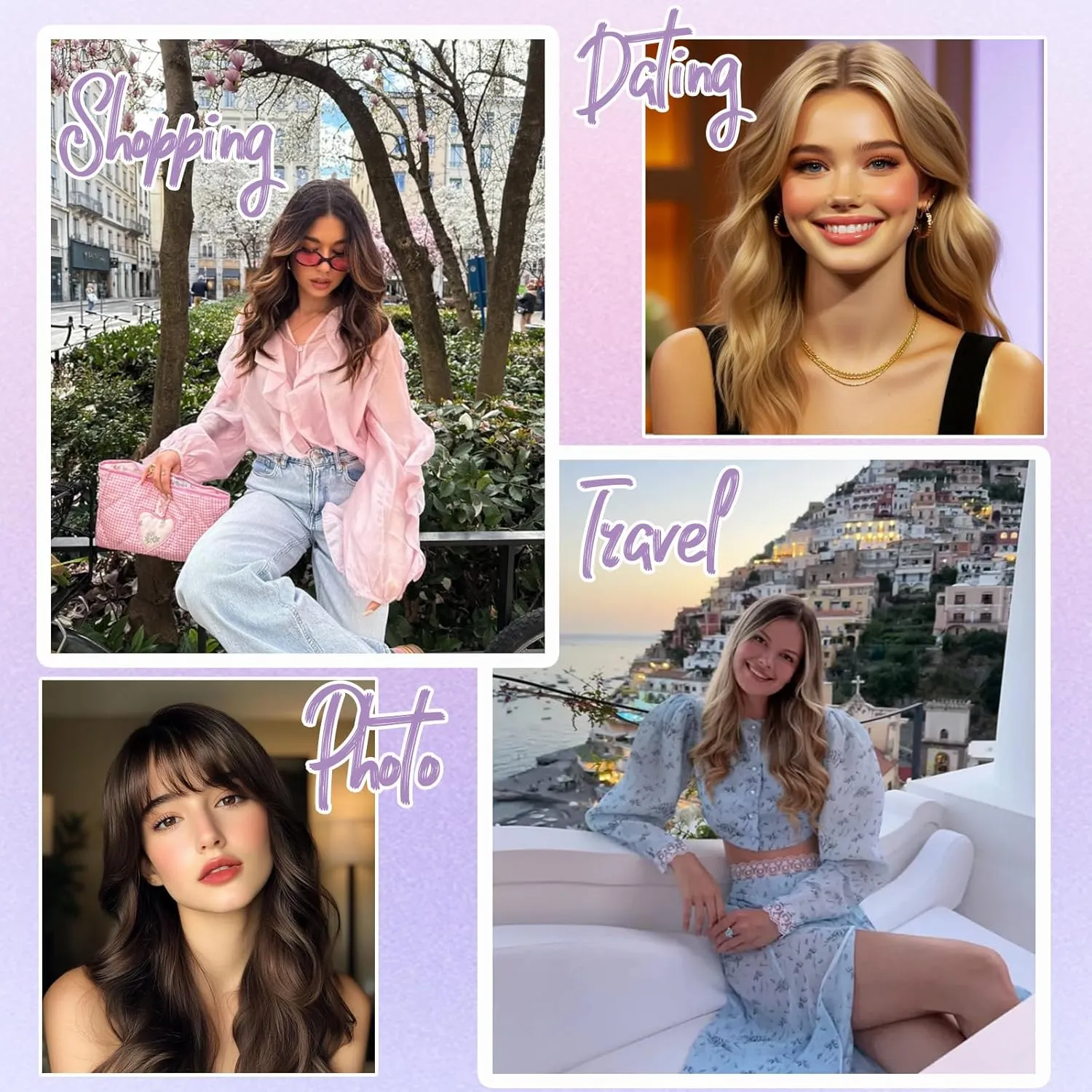Hair Toppers for Women, 20 Inch Long Curly Wavy Hair Topper 360° 3D French Clip in Bangs (Highlights Champagne Blonde with Dark Root, Side Bangs)