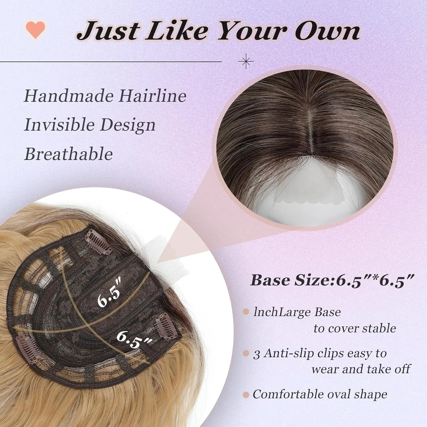 Hair Toppers for Women, 20 Inch Long Curly Wavy Hair Topper 360° 3D French Clip in Bangs (Highlights Champagne Blonde with Dark Root, Side Bangs)