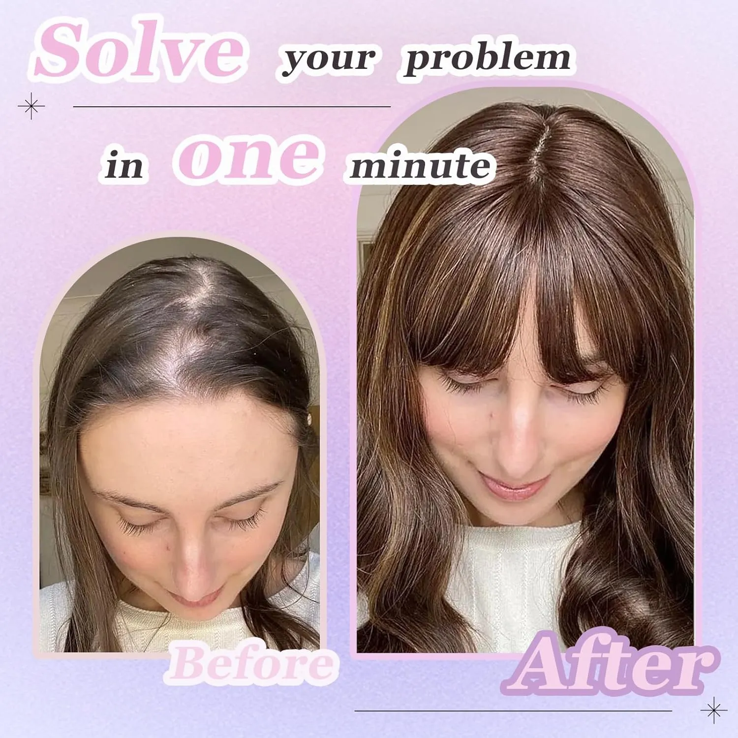 Hair Toppers for Women, 20 Inch Long Curly Wavy Hair Topper 360° 3D French Clip in Bangs (Highlights Champagne Blonde with Dark Root, Side Bangs)