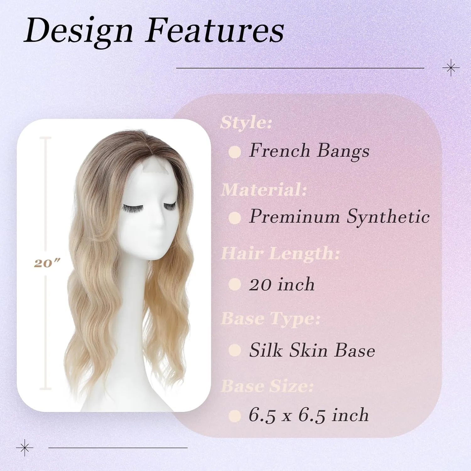 Hair Toppers for Women, 20 Inch Long Curly Wavy Hair Topper 360° 3D French Clip in Bangs (Highlights Champagne Blonde with Dark Root, Side Bangs)