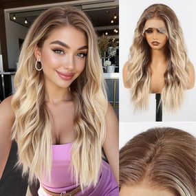 HAIRCUBE 13X4 HD Synthetic Lace Front Wig, Ombre Blonde Glueless Curly Wig, Natural Density Hairline Human-Like Hair Wig for Women