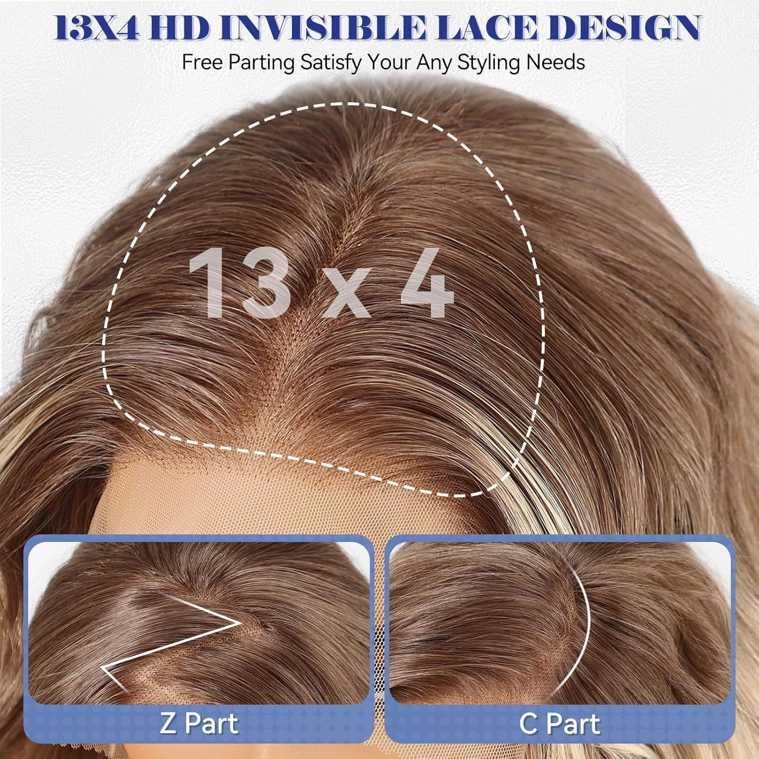 HAIRCUBE 13X4 HD Synthetic Lace Front Wig, Ombre Blonde Glueless Curly Wig, Natural Density Hairline Human-Like Hair Wig for Women