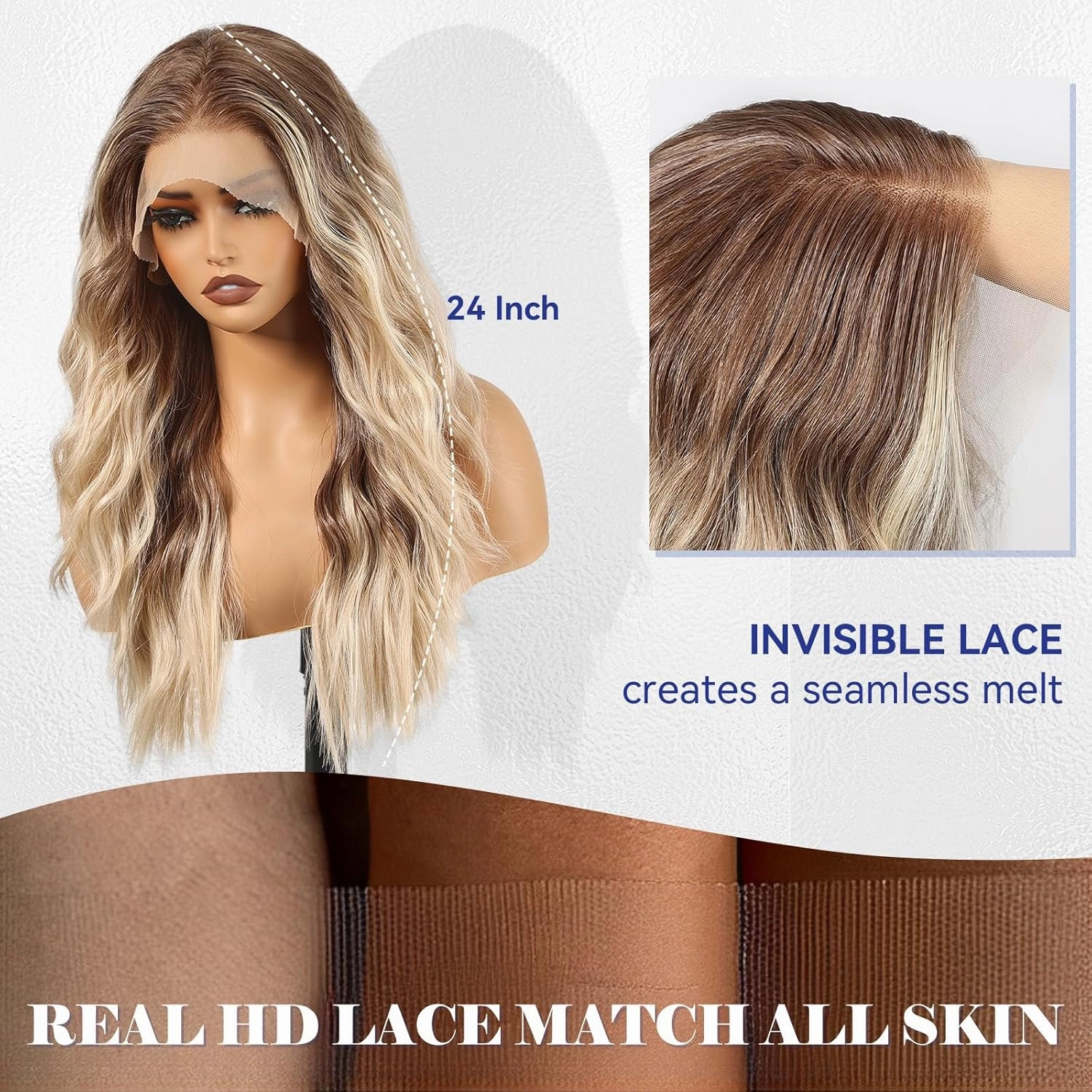 HAIRCUBE 13X4 HD Synthetic Lace Front Wig, Ombre Blonde Glueless Curly Wig, Natural Density Hairline Human-Like Hair Wig for Women