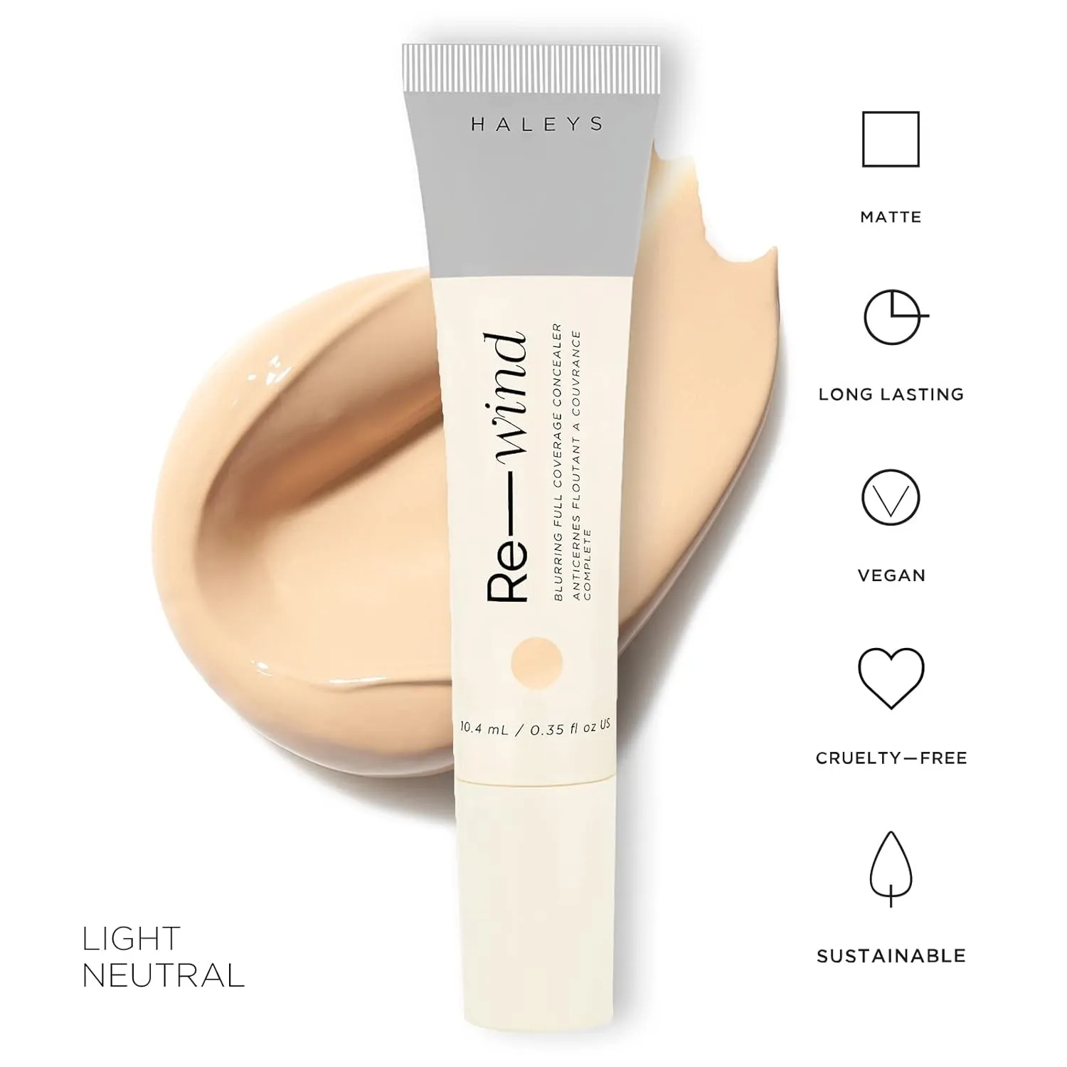 HALEYS Re-wind Blurring Full Coverage Concealer (Light - Neutral), Brighten, Reduce redness, dark circles and fine lines, Non-Caking, Longwear, Nourishes, Lightweight, Soft-Matte Finish, V   CF
