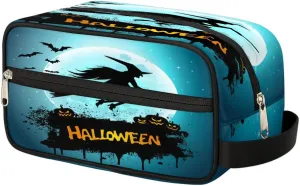 Halloween Night Witch Pumpkins Travel Toiletry Bag for Women Men Small Cosmetic Makeup Organizer Water Resistant Shaving Bag Portable Make Up Bag Storage Bags with Handle