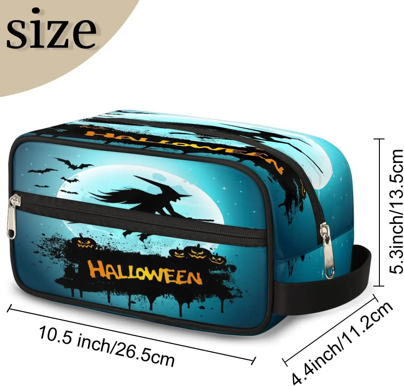 Halloween Night Witch Pumpkins Travel Toiletry Bag for Women Men Small Cosmetic Makeup Organizer Water Resistant Shaving Bag Portable Make Up Bag Storage Bags with Handle