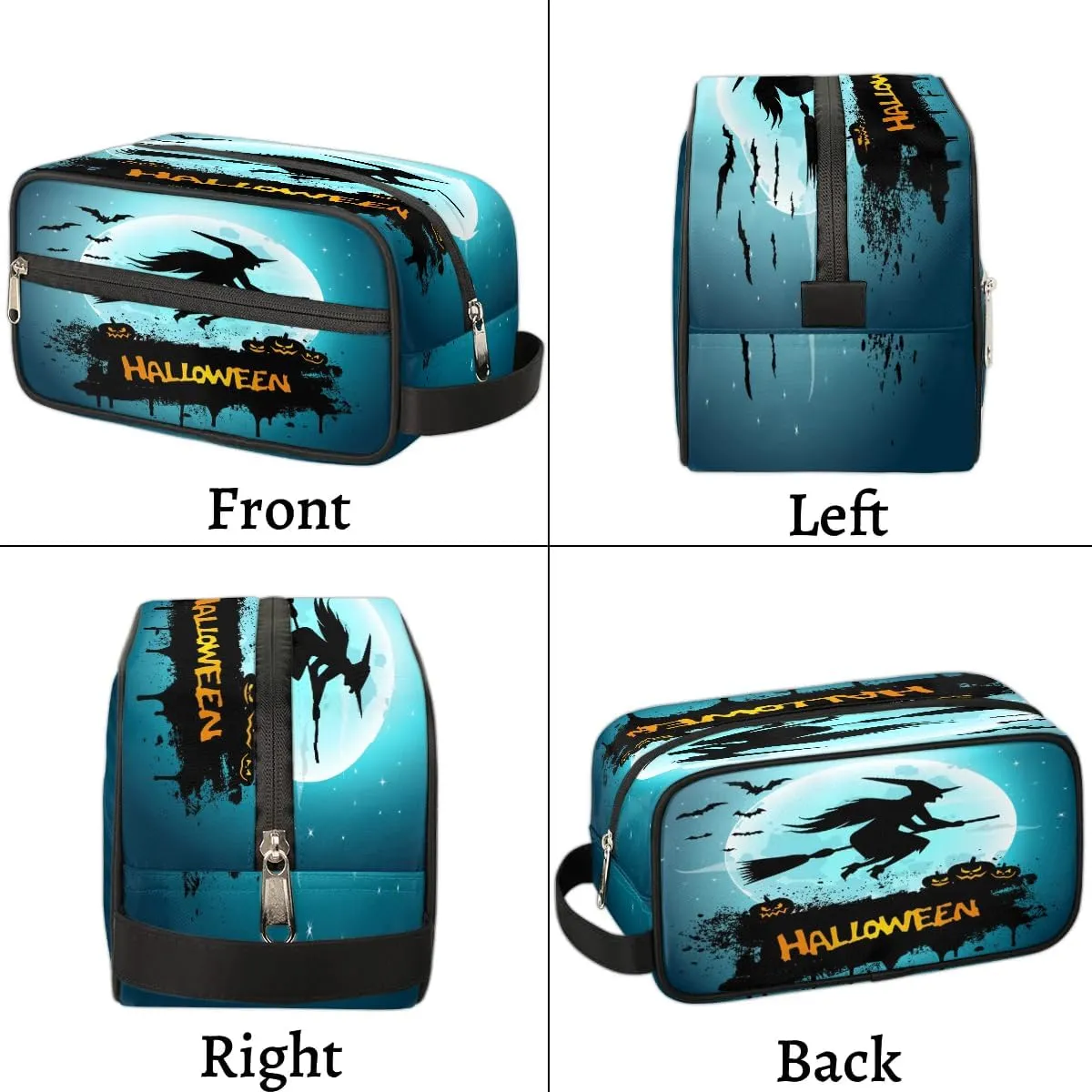 Halloween Night Witch Pumpkins Travel Toiletry Bag for Women Men Small Cosmetic Makeup Organizer Water Resistant Shaving Bag Portable Make Up Bag Storage Bags with Handle