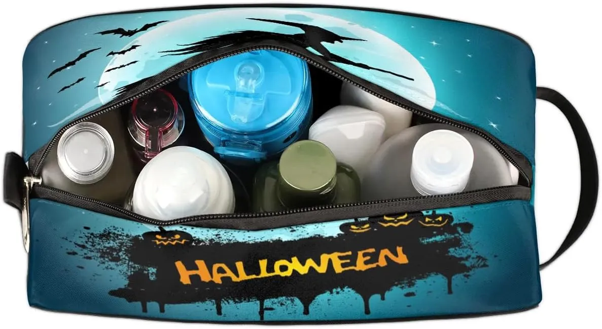 Halloween Night Witch Pumpkins Travel Toiletry Bag for Women Men Small Cosmetic Makeup Organizer Water Resistant Shaving Bag Portable Make Up Bag Storage Bags with Handle
