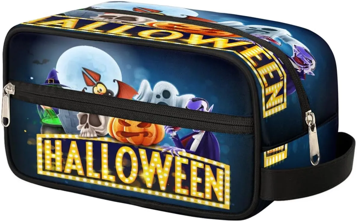 Halloween Topic Travel Toiletry Bag for Women Men Small Cosmetic Makeup Organizer Water Resistant Shaving Bag Portable Make Up Bag Storage Bags with Handle