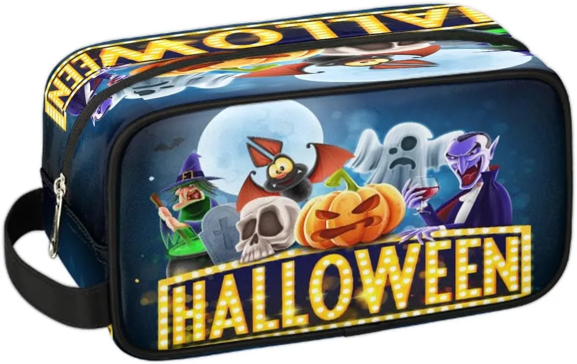 Halloween Topic Travel Toiletry Bag for Women Men Small Cosmetic Makeup Organizer Water Resistant Shaving Bag Portable Make Up Bag Storage Bags with Handle