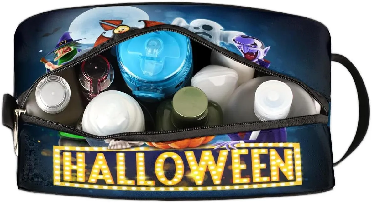 Halloween Topic Travel Toiletry Bag for Women Men Small Cosmetic Makeup Organizer Water Resistant Shaving Bag Portable Make Up Bag Storage Bags with Handle