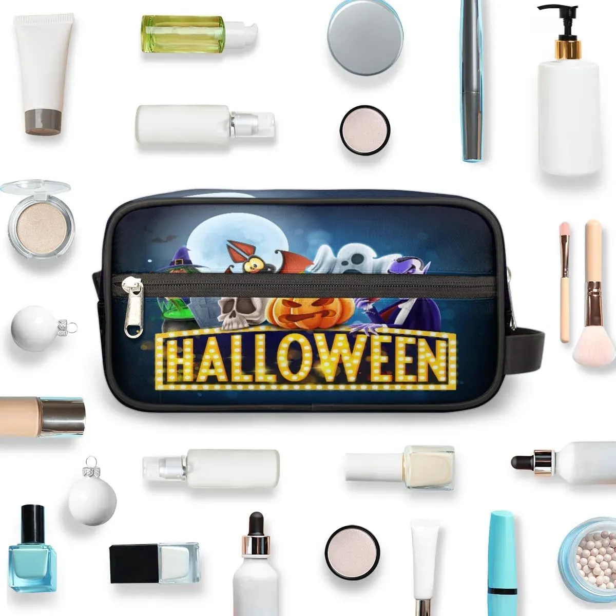 Halloween Topic Travel Toiletry Bag for Women Men Small Cosmetic Makeup Organizer Water Resistant Shaving Bag Portable Make Up Bag Storage Bags with Handle