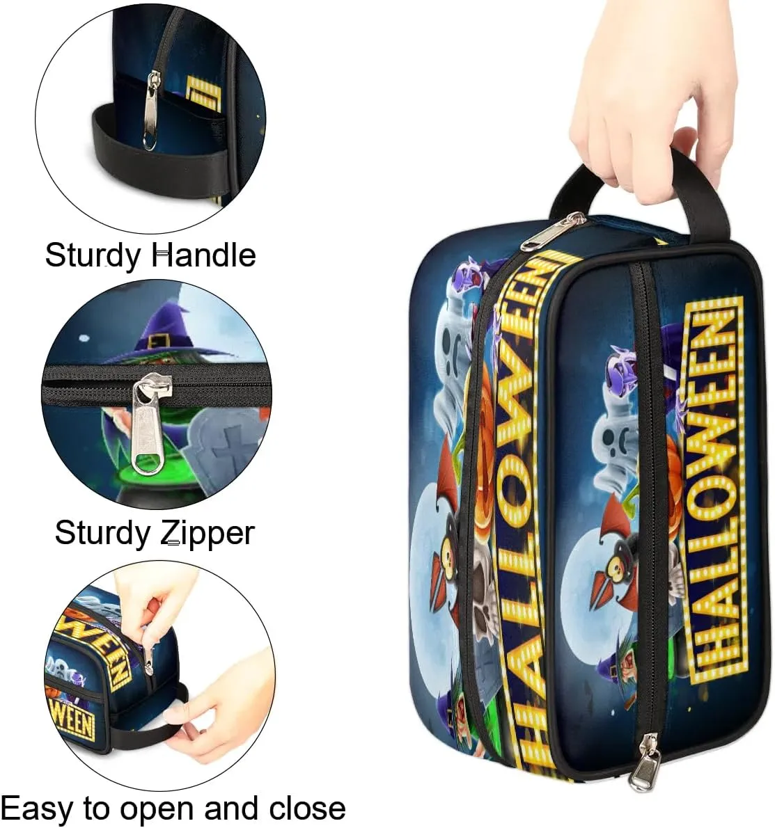 Halloween Topic Travel Toiletry Bag for Women Men Small Cosmetic Makeup Organizer Water Resistant Shaving Bag Portable Make Up Bag Storage Bags with Handle