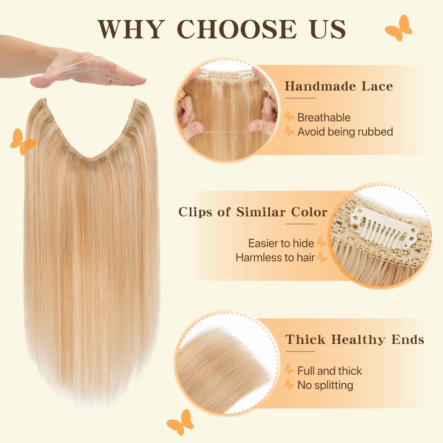 Halo Hair Extensions Straight, 100% Real Human Hair, Invisible Wire Extensions for Women,50g,12 Inch,#18P613 Gold Blonde Mixed Bleach Blonde