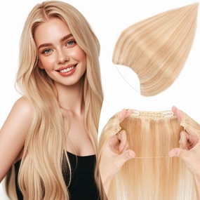 Halo Hair Extensions Straight, 100% Real Human Hair, Invisible Wire Extensions for Women,50g,12 Inch,#18P613 Gold Blonde Mixed Bleach Blonde