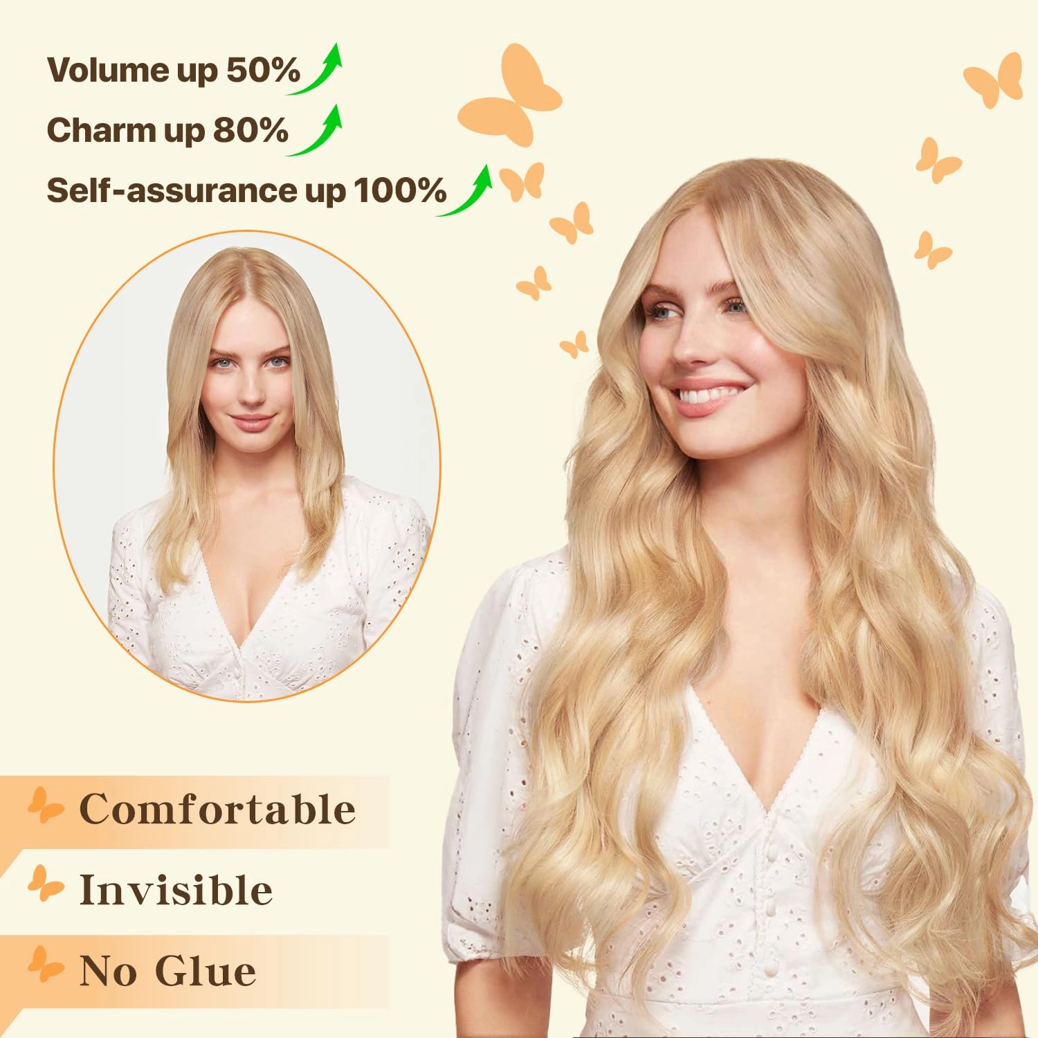 Halo Hair Extensions Straight, 100% Real Human Hair, Invisible Wire Extensions for Women,50g,12 Inch,#18P613 Gold Blonde Mixed Bleach Blonde