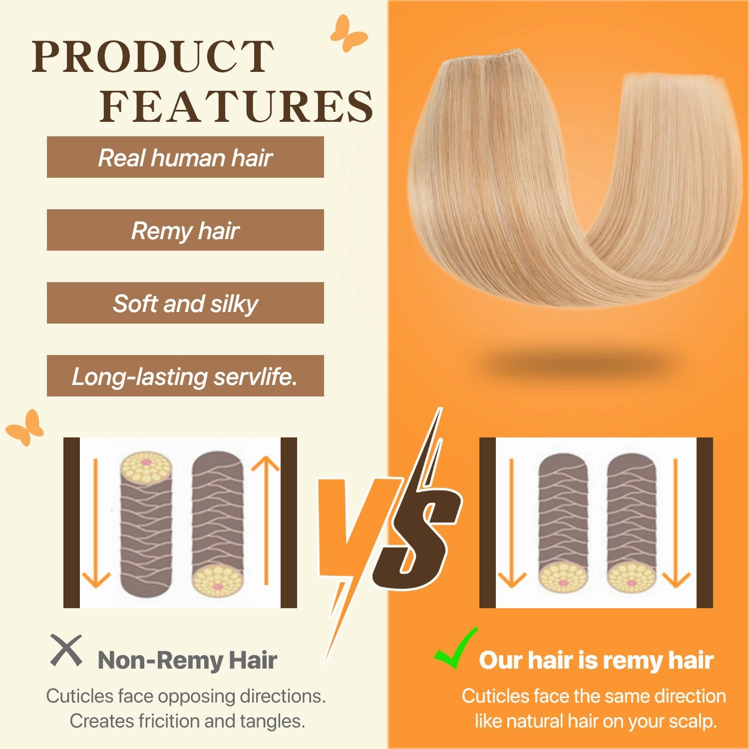 Halo Hair Extensions Straight, 100% Real Human Hair, Invisible Wire Extensions for Women,50g,12 Inch,#18P613 Gold Blonde Mixed Bleach Blonde