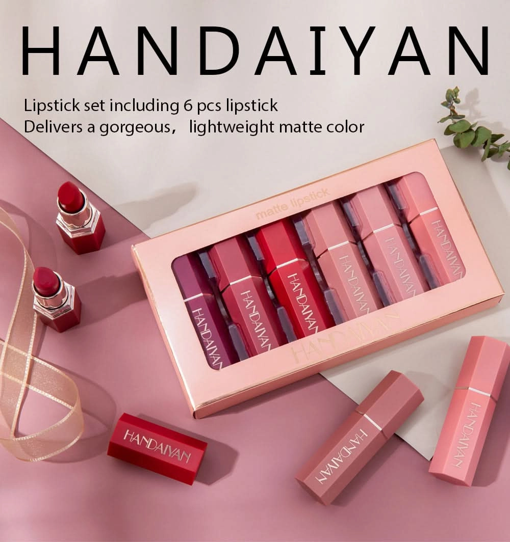 HANDAIYAN Matte Lipstick Set – Long-Lasting, Waterproof, High-Pigment, Moisturizing Lip Color (Pack of 6)