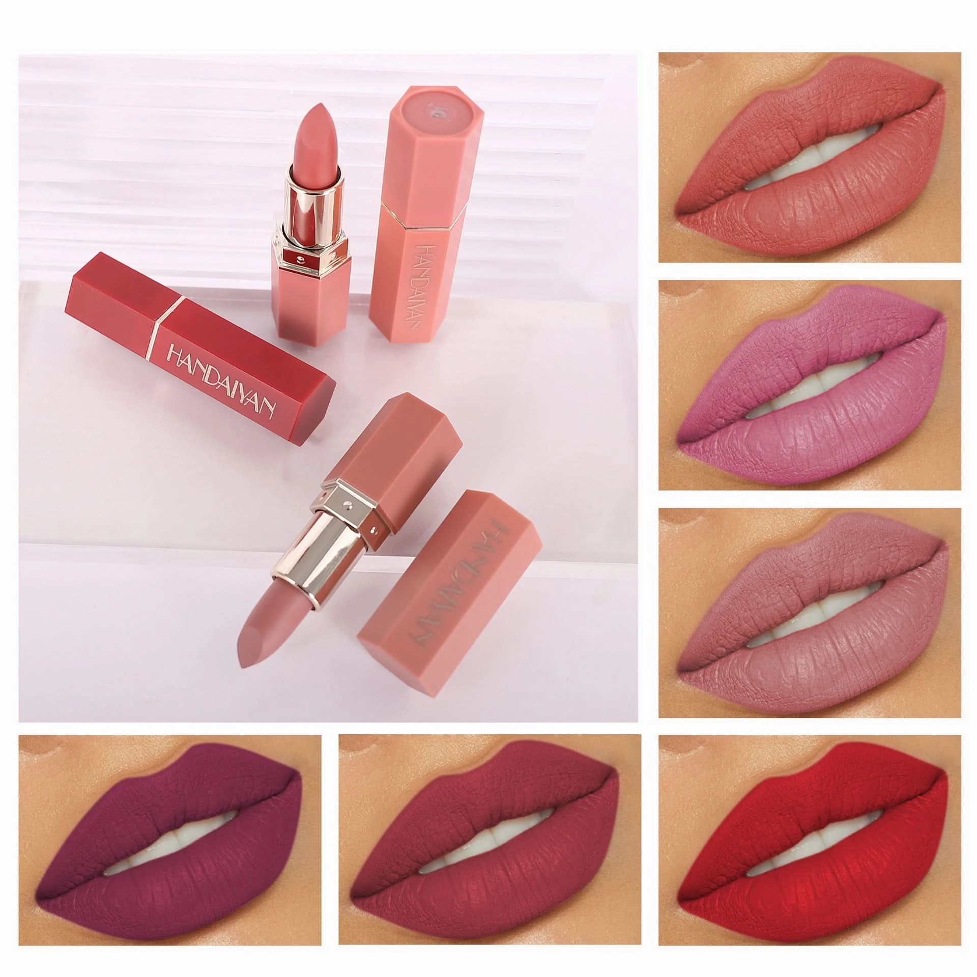 HANDAIYAN Matte Lipstick Set – Long-Lasting, Waterproof, High-Pigment, Moisturizing Lip Color (Pack of 6)