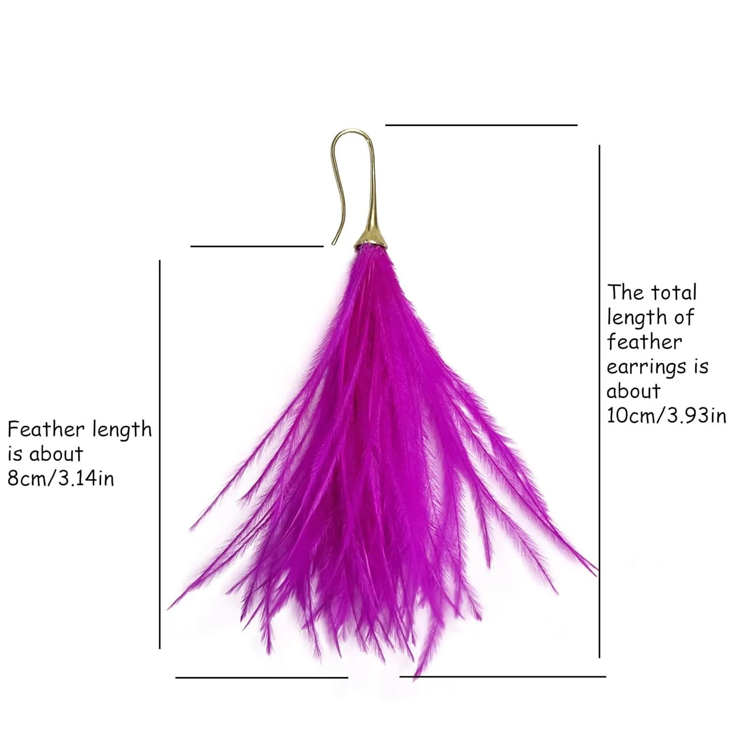 Handmade rose red ostrich feather earrings, showing a gentle and elegant romantic style