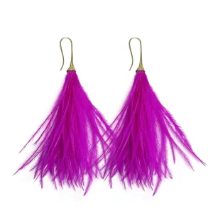 Handmade rose red ostrich feather earrings, showing a gentle and elegant romantic style