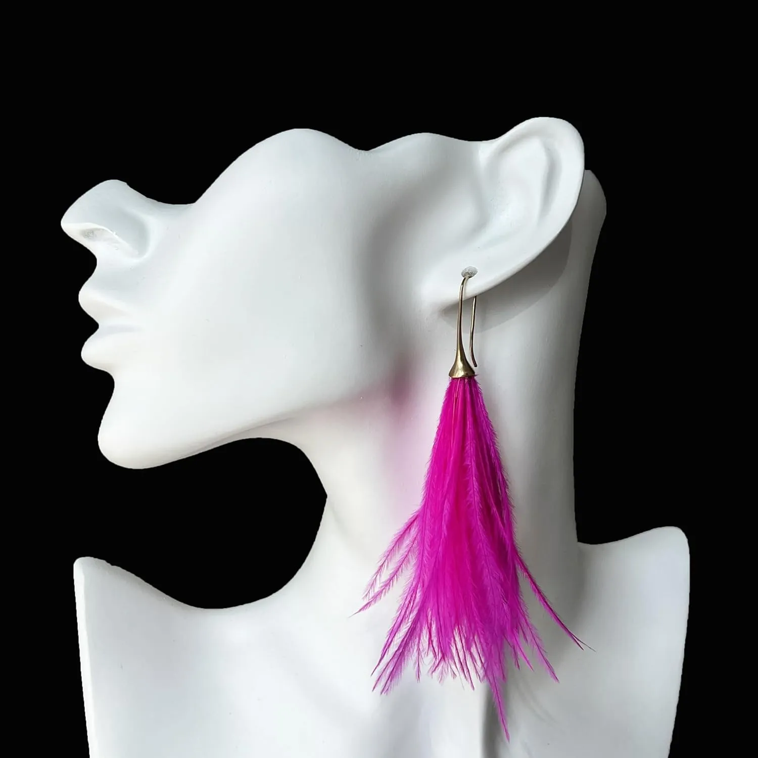 Handmade rose red ostrich feather earrings, showing a gentle and elegant romantic style