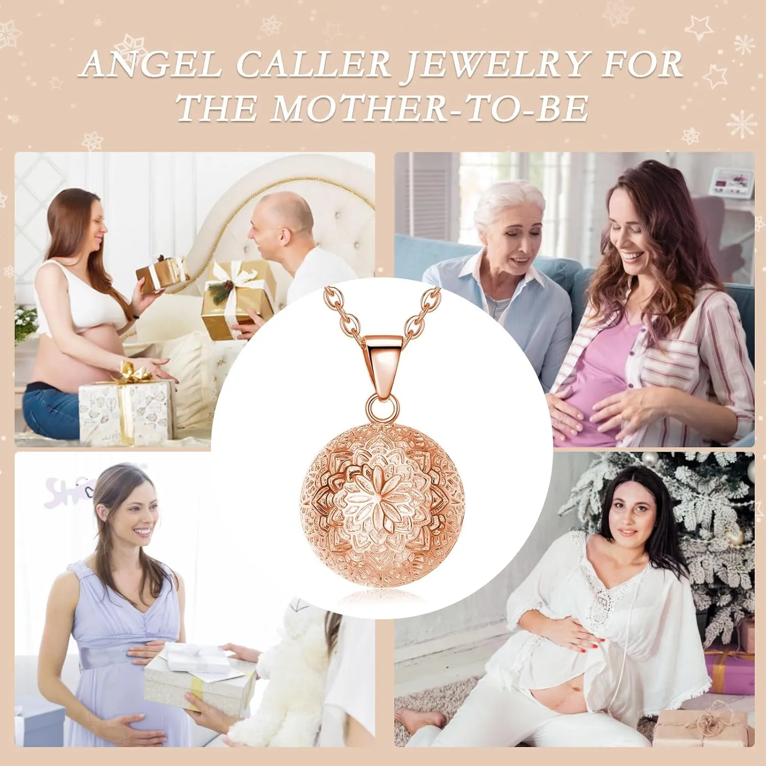 Harmony Bola Pregnancy Necklace, Harmoby Bola Charms for Future Mama Maternal Love Jewelry, 30" Chain