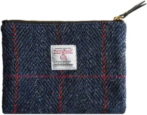 Harris Tweed Coin Purse Handmade Lipstick Bag Vintage British Portable Credit Card ID Wallet with YKK Zipper for Women men (Deep Blue, Medium)