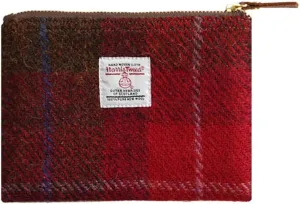 Harris Tweed Coin Purse Handmade Lipstick Bag Vintage British Portable Credit Card ID Wallet with YKK Zipper for Women men (Red, Medium)