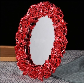 HASMI Vanity Mirror Wedding Makeup Mirror Bride Red Vanity Mirror Rose Decoration Mirror Desktop Dressing Mirror an for Ladies Household Cosmetic Mirror