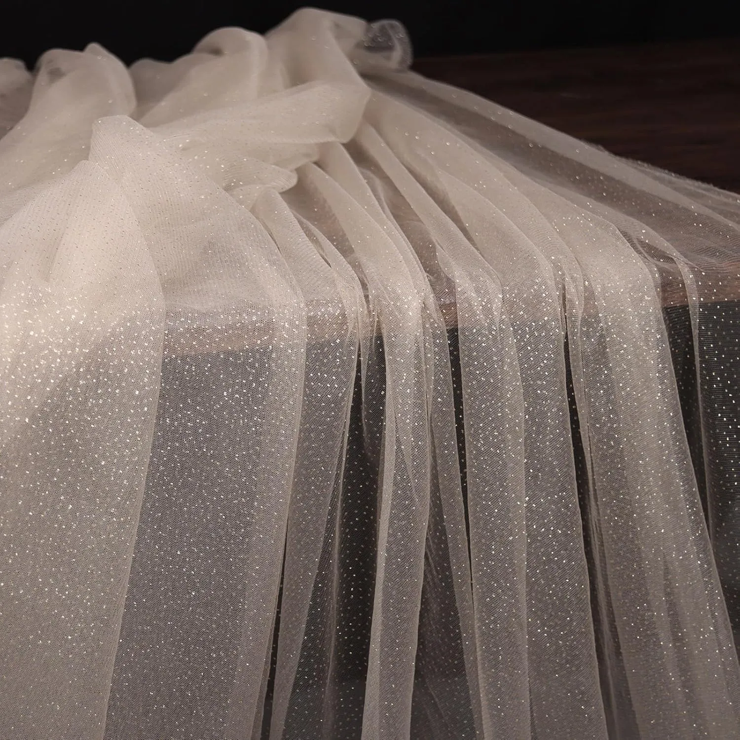 HAVII 60" x 8 Yards Champagne Glitter Tulle Fabric Rolls Sequin Sheer Fabric for Bridal Veil Wedding Arch Backdrop Decor Tutu Skirts DIY Sewing Craft