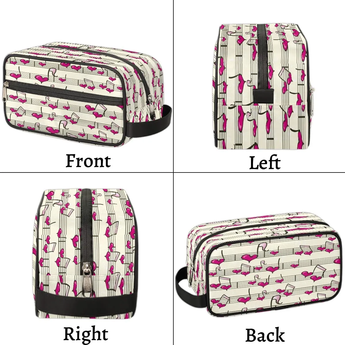 Heart Music Notes Travel Toiletry Bag for Women Men Small Cosmetic Makeup Organizer Water Resistant Shaving Bag Portable Make Up Bag Storage Bags with Handle