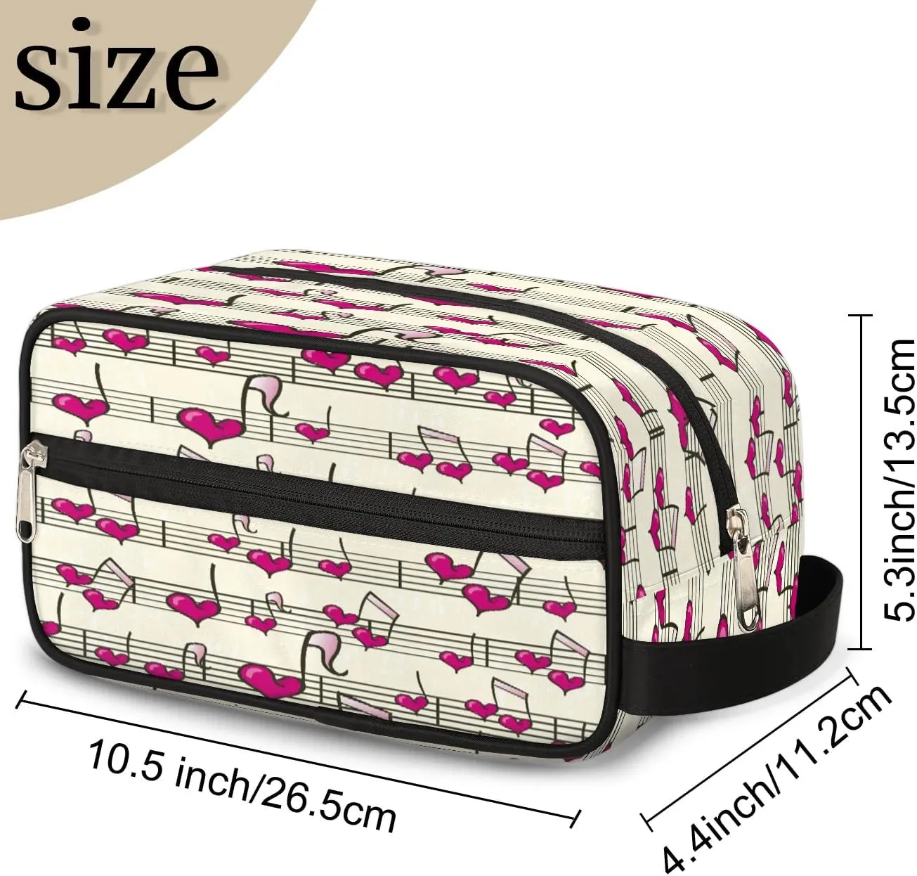 Heart Music Notes Travel Toiletry Bag for Women Men Small Cosmetic Makeup Organizer Water Resistant Shaving Bag Portable Make Up Bag Storage Bags with Handle