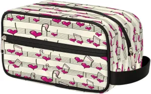 Heart Music Notes Travel Toiletry Bag for Women Men Small Cosmetic Makeup Organizer Water Resistant Shaving Bag Portable Make Up Bag Storage Bags with Handle