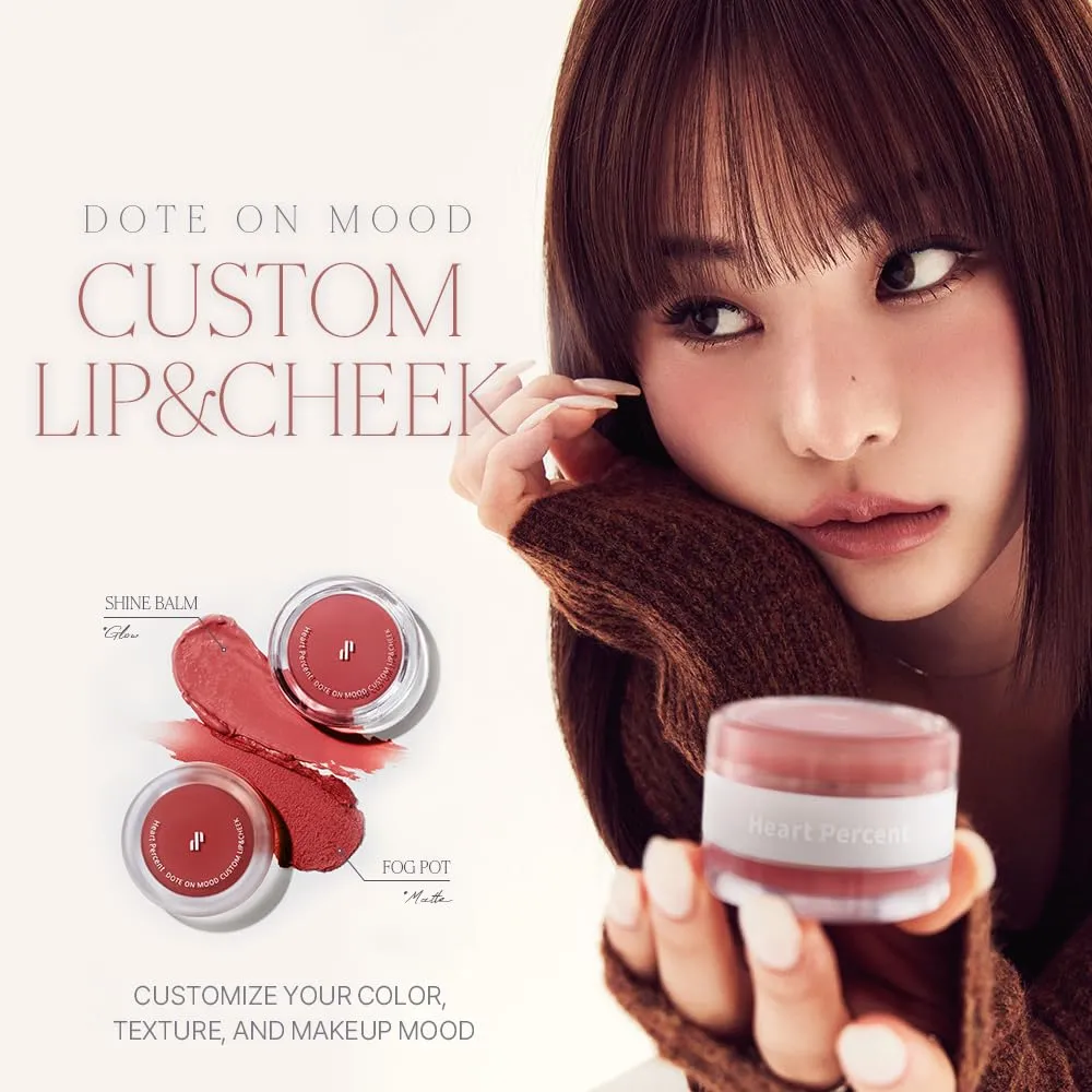 Heart Percent Dote On Mood Custom Lip & Cheek, Matte (Fog Pot)   Glow (Shine Balm) Dual Type Multi-use Blush & Lip Tint [#03. Dear Pink]