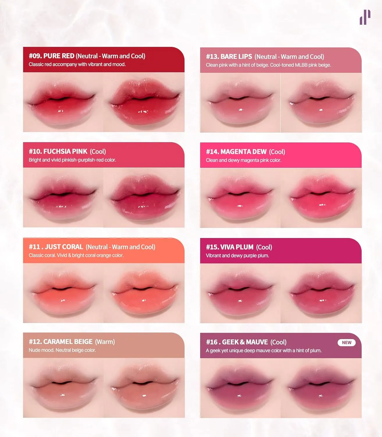 Heart Percent Dote On Mood Pure Glow Tint, Watery & Lightweight Moisturizing Lip Stain Long Lasting Liquid Lipstick 6.8g, #05. Red Orange