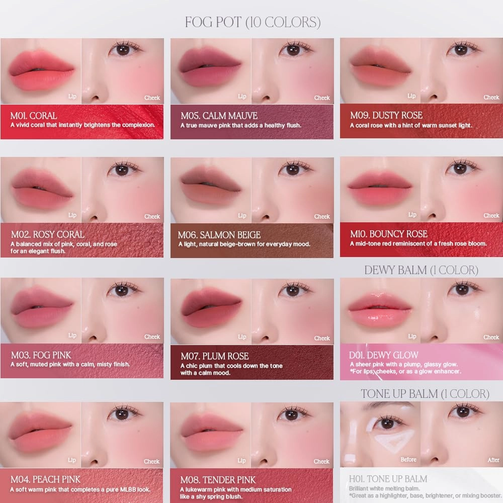 Heart Percent Dote On Mood Custom Lip & Cheek Single, Soft Velvety Tinted Balm Matte (Fog Pot) Air-Fit Mist Textures Multi-use Blush & Lip Tint 4.7g, M04. Peach Pink