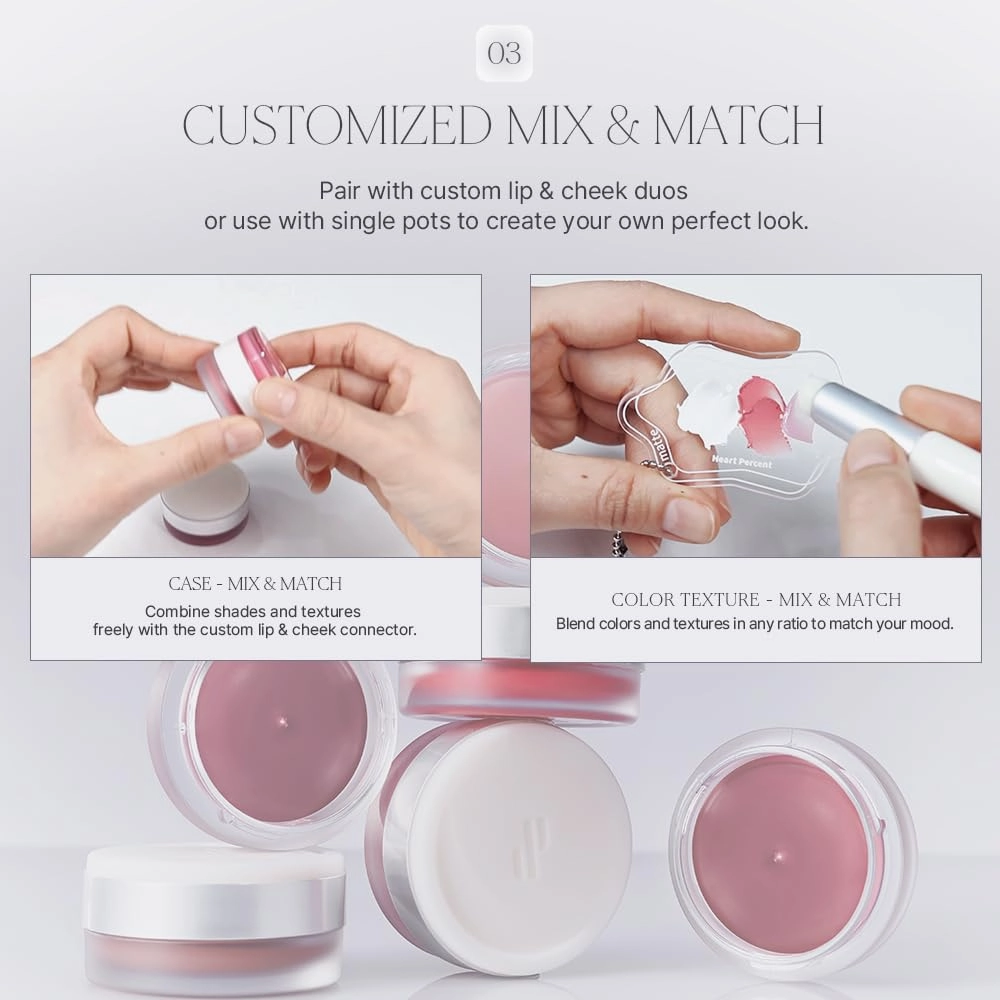 Heart Percent Dote On Mood Custom Lip & Cheek Single, Soft Velvety Tinted Balm Matte (Fog Pot) Air-Fit Mist Textures Multi-use Blush & Lip Tint 4.7g, M04. Peach Pink