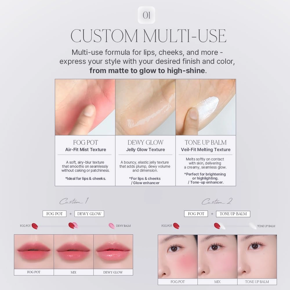 Heart Percent Dote On Mood Custom Lip & Cheek Single, Soft Velvety Tinted Balm Matte (Fog Pot) Air-Fit Mist Textures Multi-use Blush & Lip Tint 4.7g, M04. Peach Pink