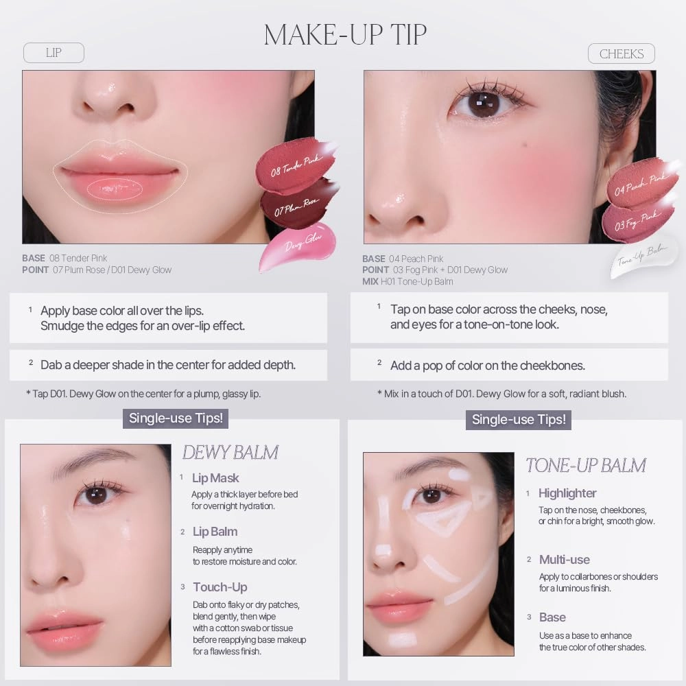 Heart Percent Dote On Mood Custom Lip & Cheek Single, Soft Velvety Tinted Balm Matte (Fog Pot) Air-Fit Mist Textures Multi-use Blush & Lip Tint 4.7g, M04. Peach Pink