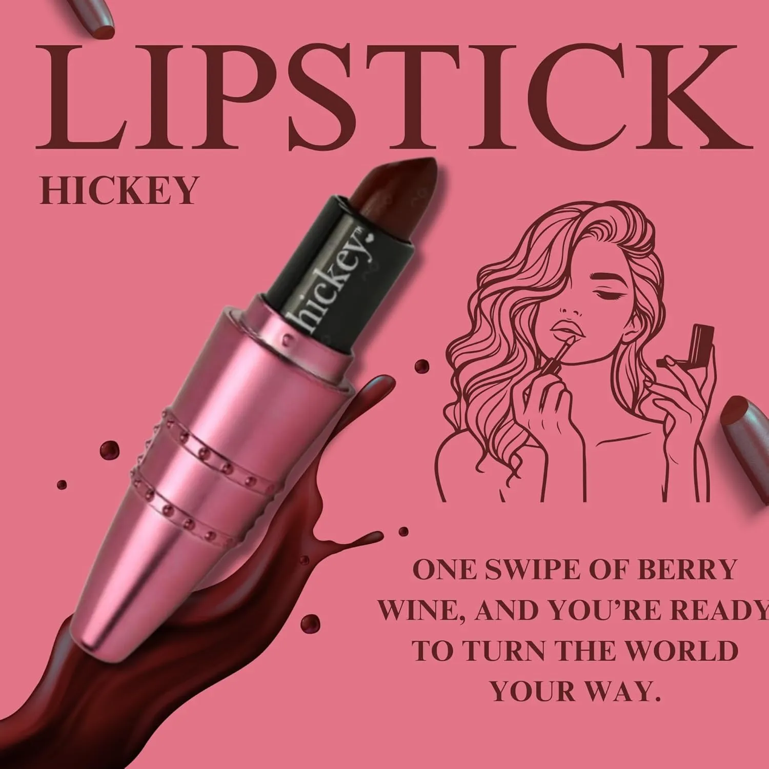 Hickey Lipstick Big Trouble Berry Wine Lipstick Refillable - Hydrating & Moisturizing Shade, Lip Color for Women, Berry Lipstick Long Lasting, Gluten-Free & Vegan with Highly Pigmented