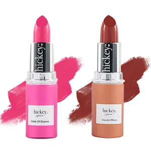 Hickey Lipstick Haute Mess & Walk of Shame Organic Lipstick Refills - Moisturizing Terracotta & Hot Pink Shades - Long Lasting Lipstick for Women - Gluten Free & Vegan Lip Color for Women
