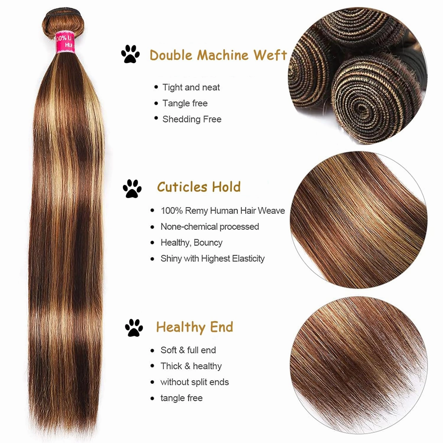 Highlight Ombre Bundles with Closure 18 20 22 18inch 10A Grade 100% Brazilian Virgin Hair Weave Straight Brown Bundles with Blosure Buman Bair P4/27 Colored 3 Bundle