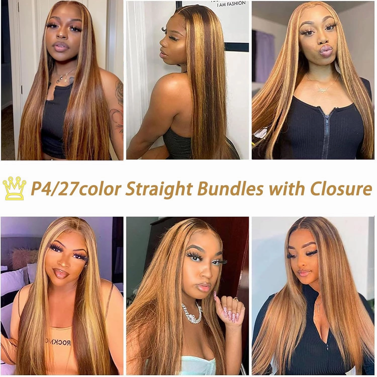 Highlight Ombre Bundles with Closure 18 20 22 18inch 10A Grade 100% Brazilian Virgin Hair Weave Straight Brown Bundles with Blosure Buman Bair P4/27 Colored 3 Bundle